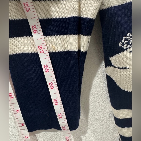 Vintage Escada by Margaretha Ley Navy Blue White Striped Floral Sweater Size 38 - Picture 13 of 16